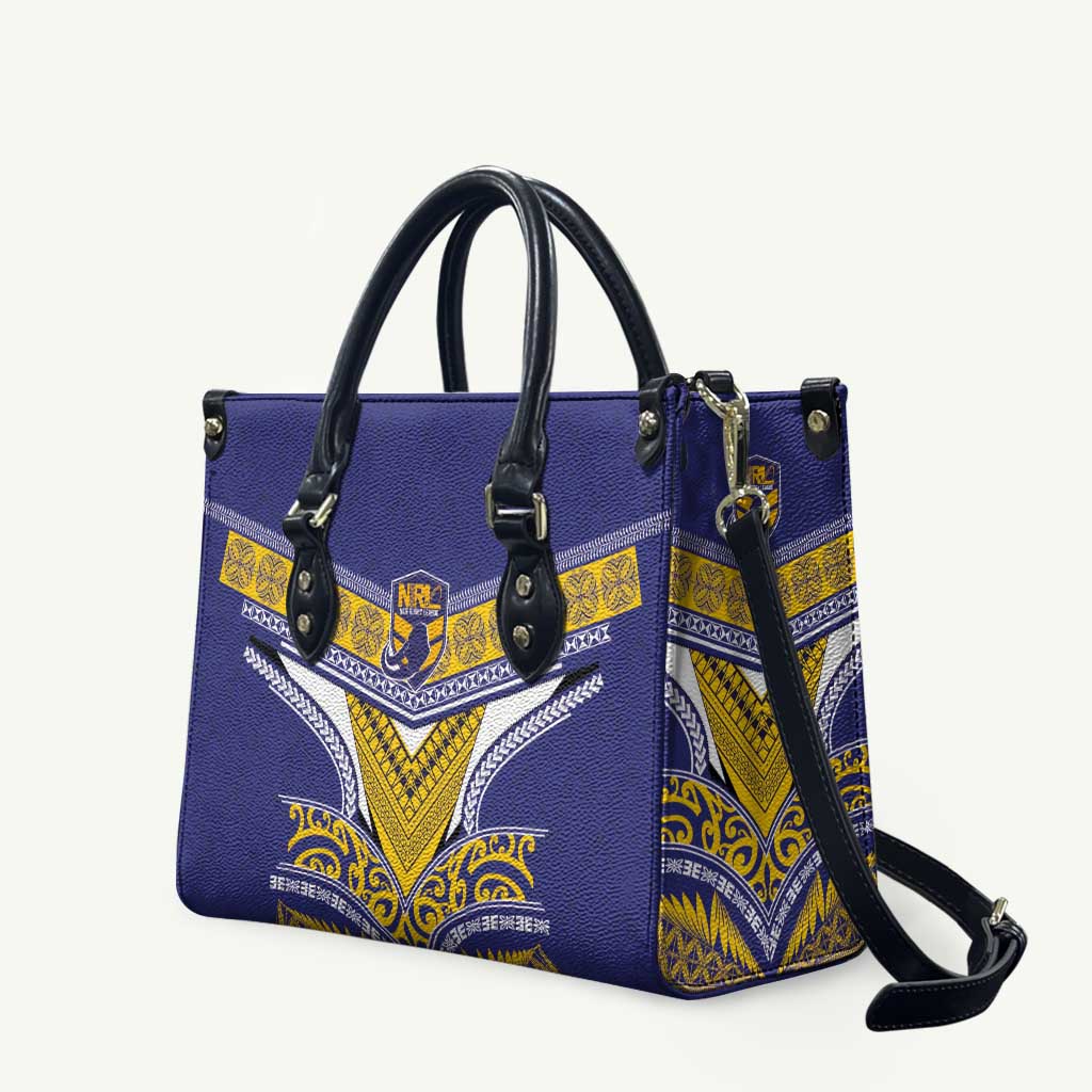 Rugby Niue Leather Bag Hiapo Tribal Heritage Tattoos Blue Color LT03 Blue - Polynesian Pride