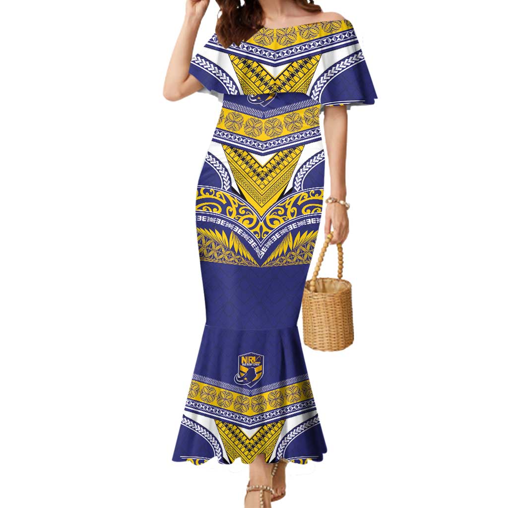 Custom Rugby Niue Mermaid Dress Hiapo Tribal Heritage Tattoos Blue Color LT03 Women Blue - Polynesian Pride