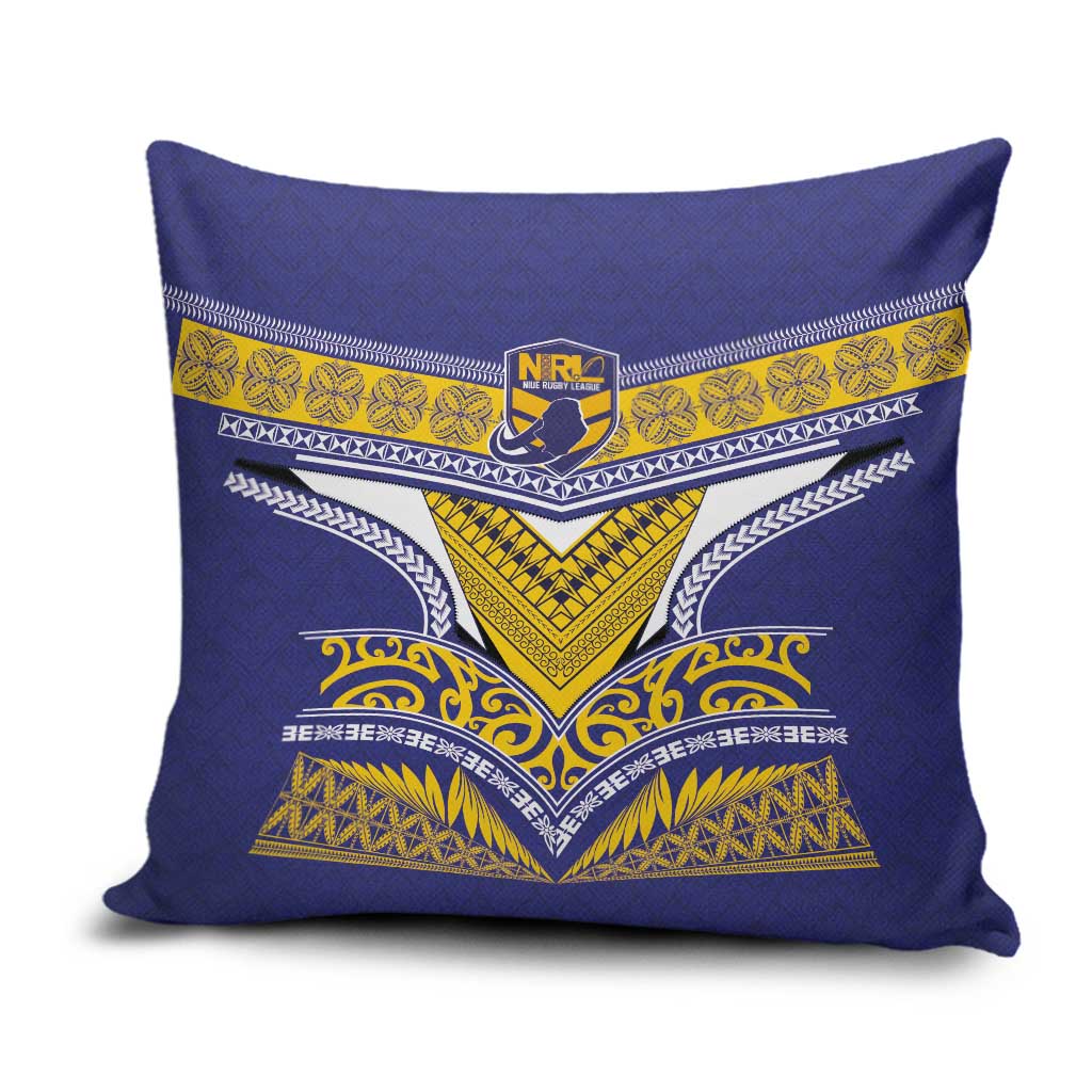 Rugby Niue Pillow Cover Hiapo Tribal Heritage Tattoos Blue Color LT03 Blue - Polynesian Pride
