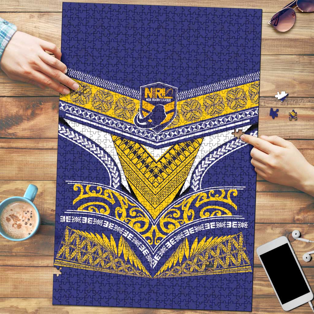 Rugby Niue Puzzle Hiapo Tribal Heritage Tattoos Blue Color LT03 Blue - Polynesian Pride