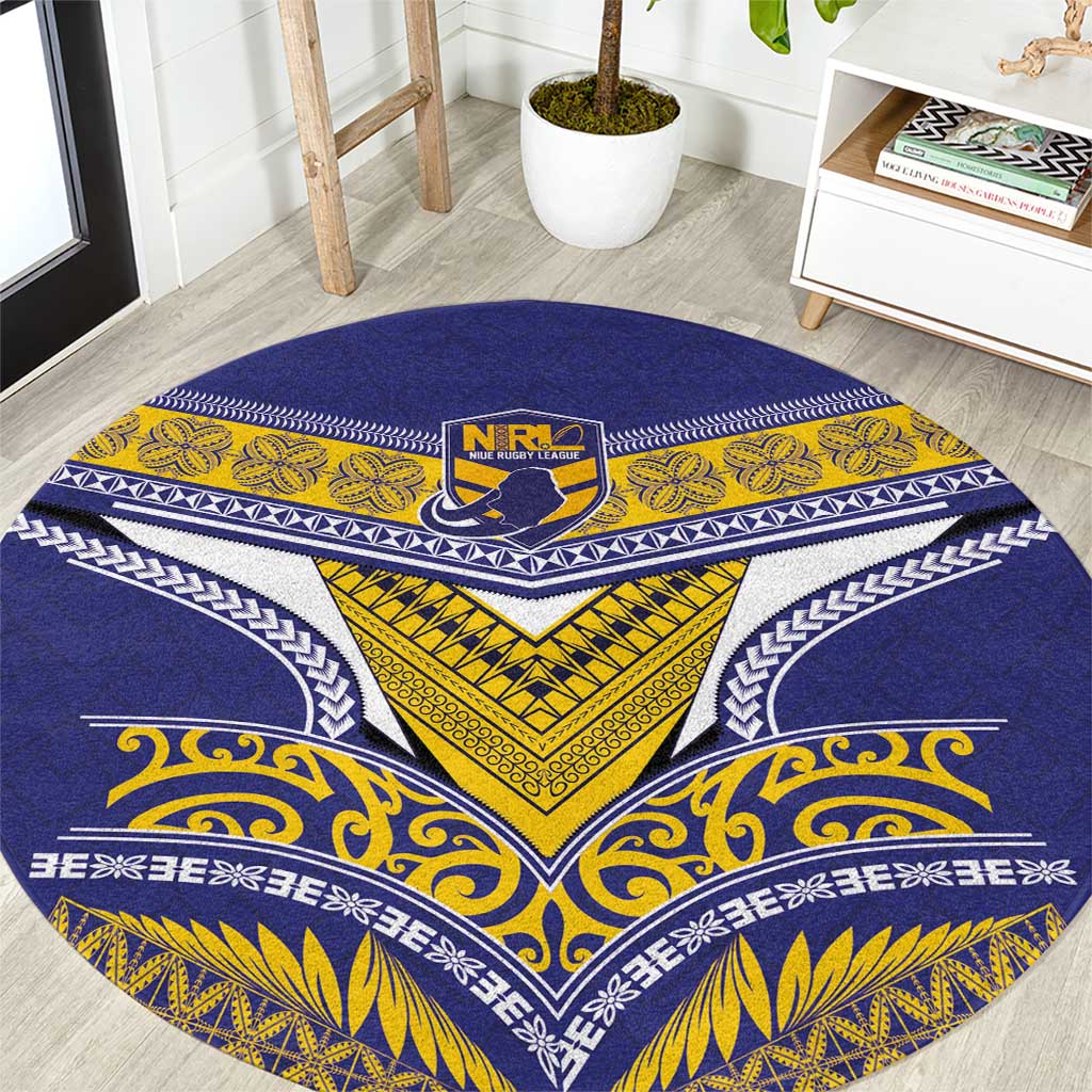 Rugby Niue Round Carpet Hiapo Tribal Heritage Tattoos Blue Color LT03 Blue - Polynesian Pride