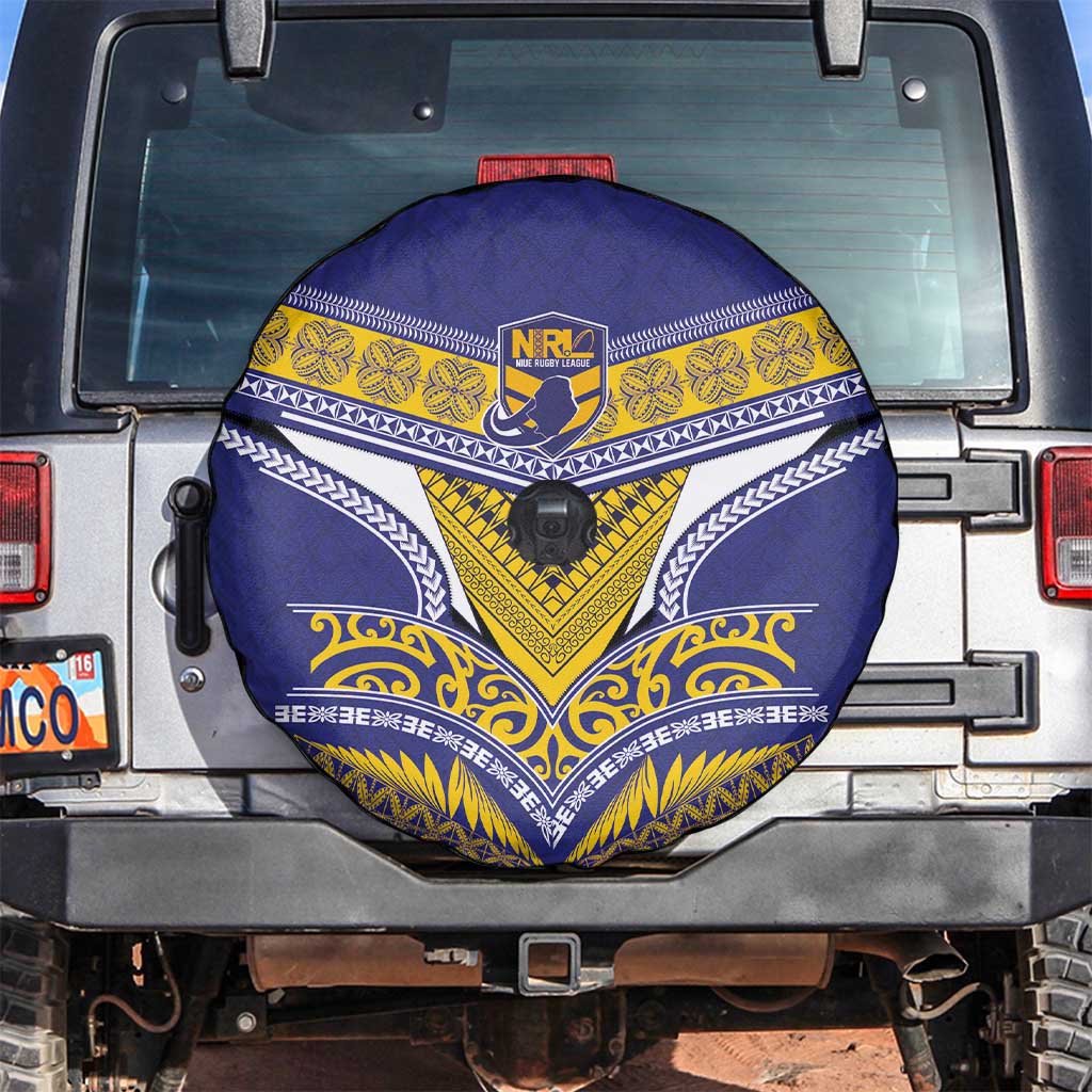 Rugby Niue Spare Tire Cover Hiapo Tribal Heritage Tattoos Blue Color LT03 Blue - Polynesian Pride