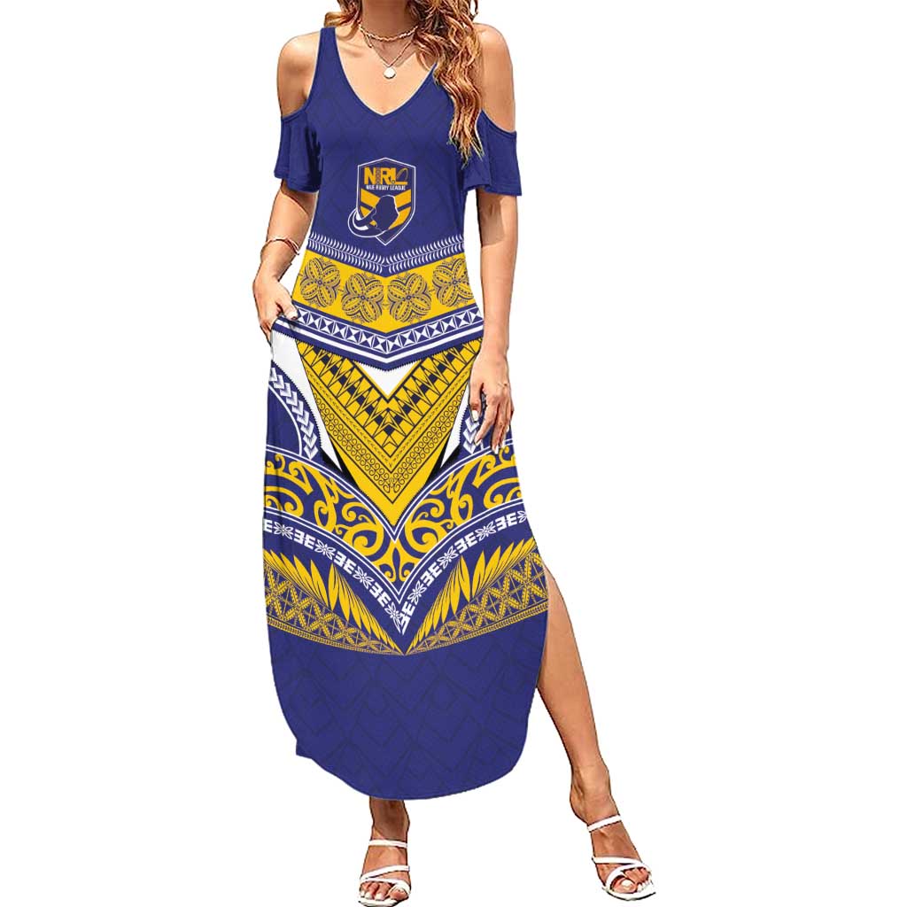 Custom Rugby Niue Summer Maxi Dress Hiapo Tribal Heritage Tattoos Blue Color LT03 Women Blue - Polynesian Pride