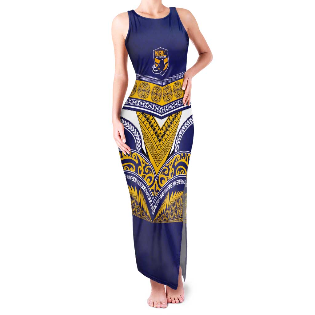 Custom Rugby Niue Tank Maxi Dress Hiapo Tribal Heritage Tattoos Blue Color LT03 Women Blue - Polynesian Pride