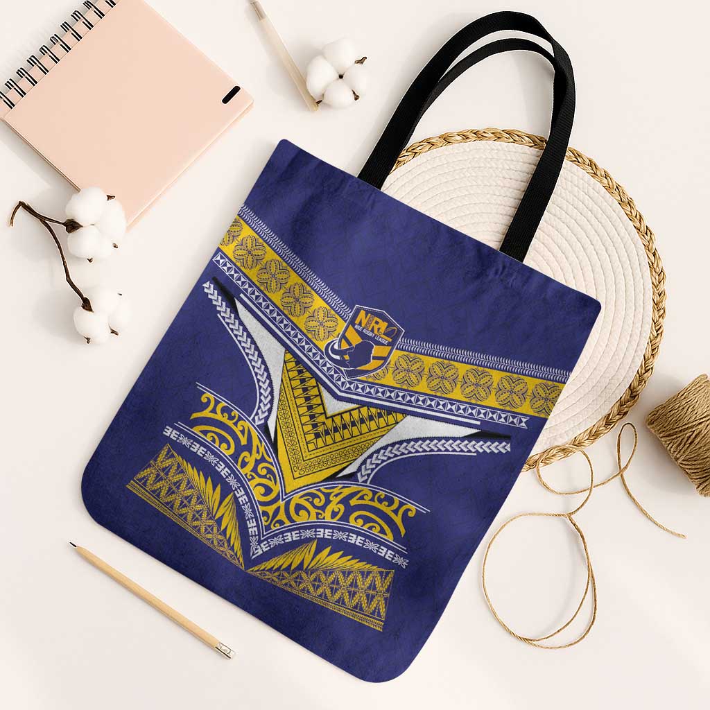 Rugby Niue Tote Bag Hiapo Tribal Heritage Tattoos Blue Color LT03 Black Strap One Size Blue - Polynesian Pride