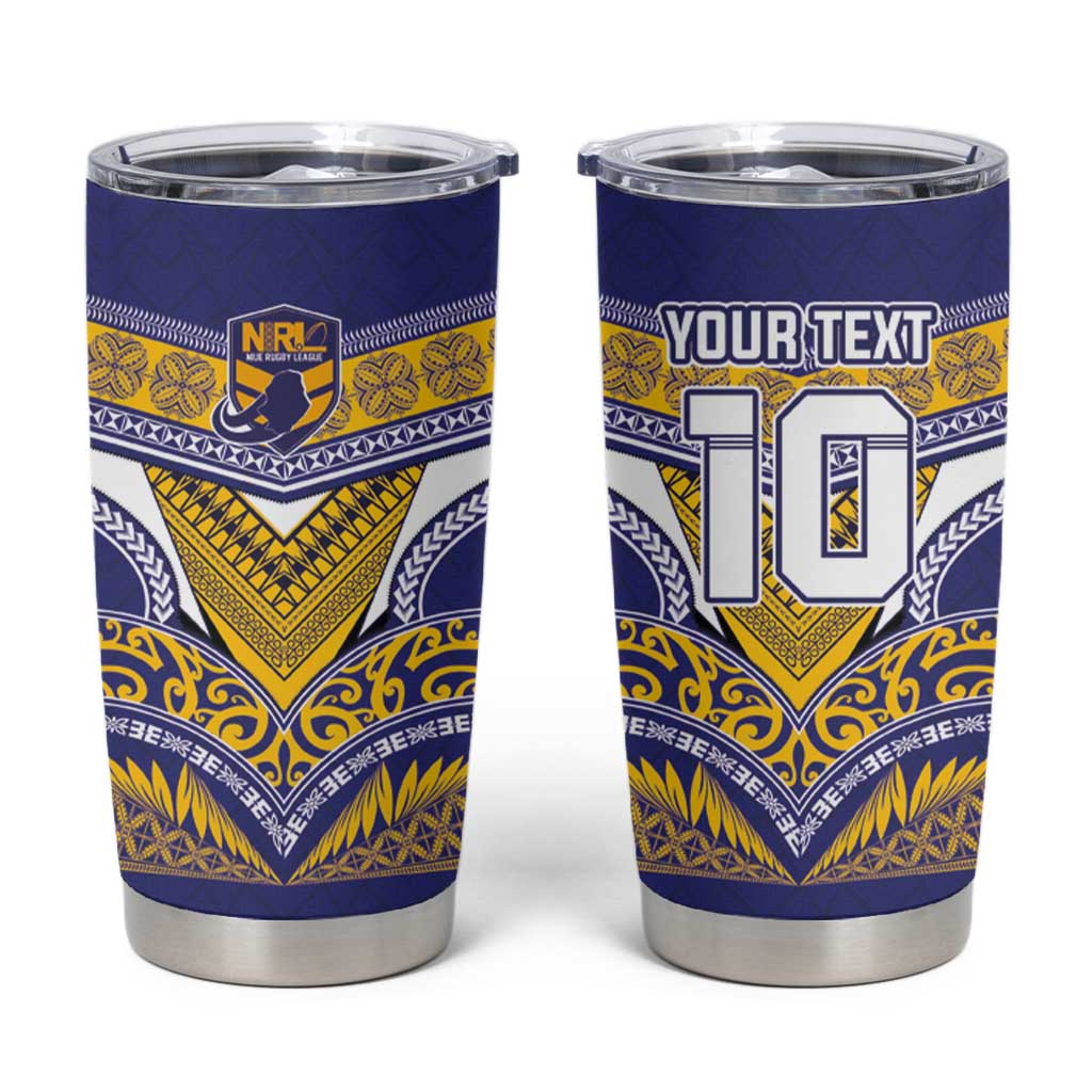 Custom Rugby Niue Tumbler Cup Hiapo Tribal Heritage Tattoos Blue Color LT03 Blue - Polynesian Pride