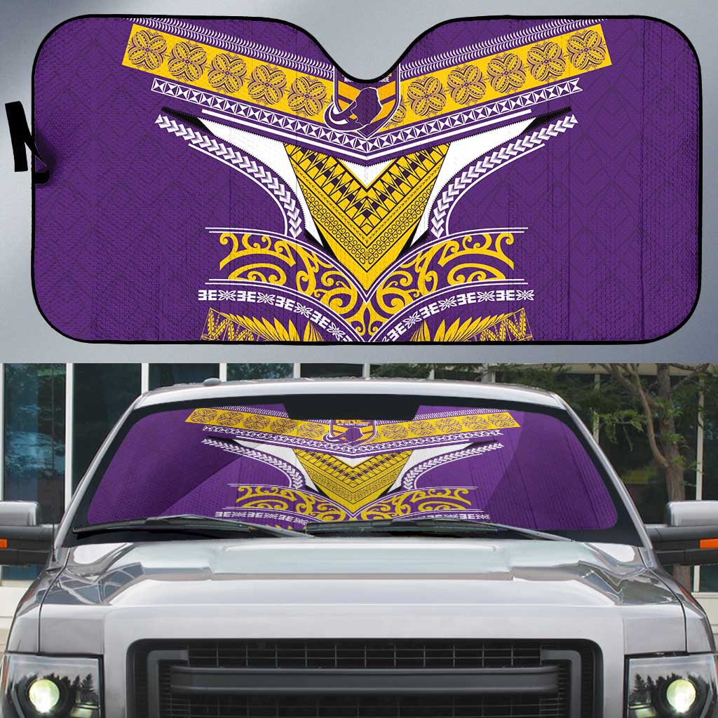 Rugby Niue Auto Sun Shade Hiapo Tribal Heritage Tattoos Purple Color LT03 Purple - Polynesian Pride