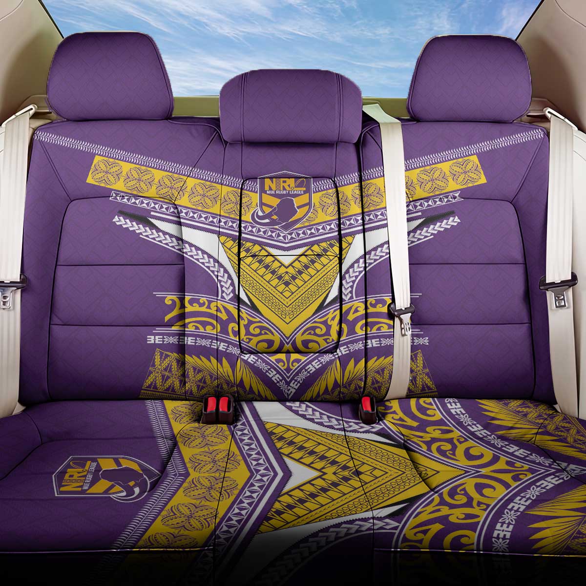 Rugby Niue Back Car Seat Cover Hiapo Tribal Heritage Tattoos Purple Color LT03 One Size Purple - Polynesian Pride