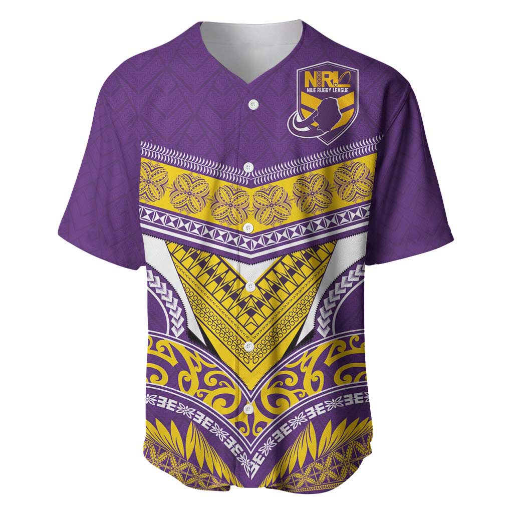 Custom Rugby Niue Baseball Jersey Hiapo Tribal Heritage Tattoos Purple Color LT03 Purple - Polynesian Pride