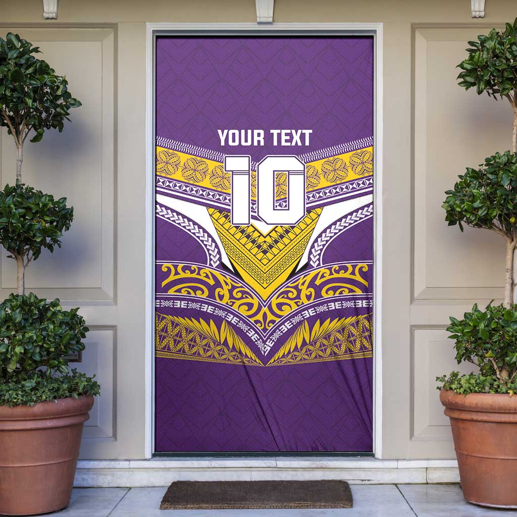 Custom Rugby Niue Door Cover Hiapo Tribal Heritage Tattoos Purple Color LT03 Purple - Polynesian Pride