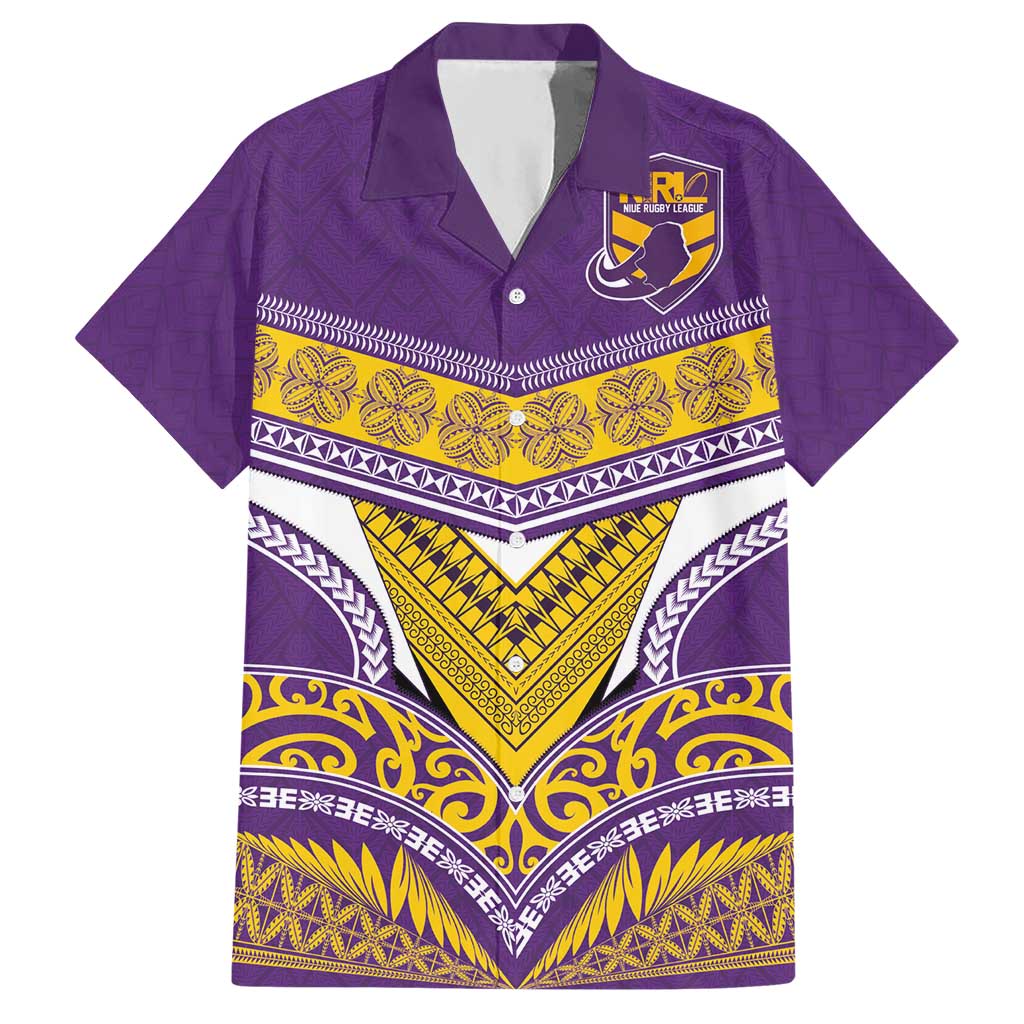 Custom Rugby Niue Hawaiian Shirt Hiapo Tribal Heritage Tattoos Purple Color LT03 Purple - Polynesian Pride