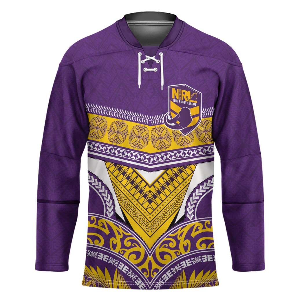 Custom Rugby Niue Hockey Jersey Hiapo Tribal Heritage Tattoos Purple Color LT03 Unisex Purple - Polynesian Pride