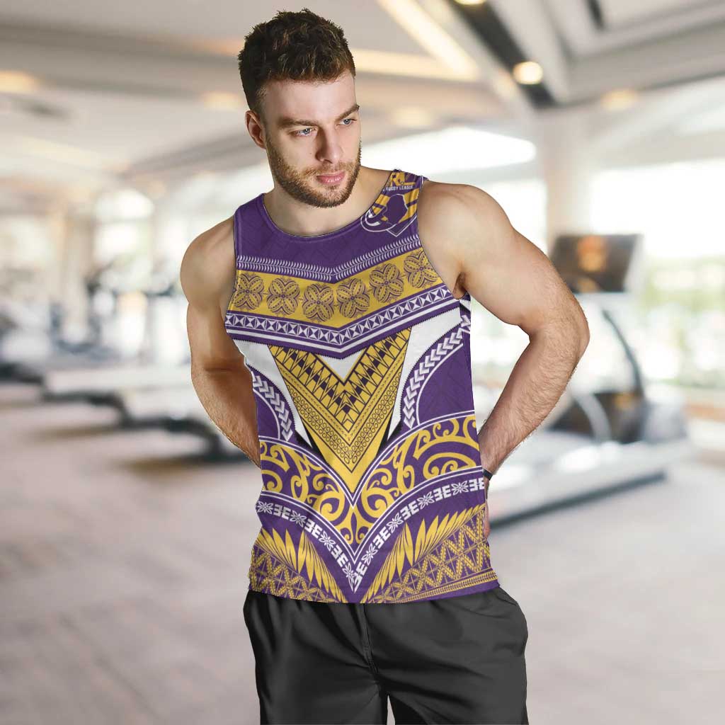 Custom Rugby Niue Men Tank Top Hiapo Tribal Heritage Tattoos Purple Color LT03 Purple - Polynesian Pride