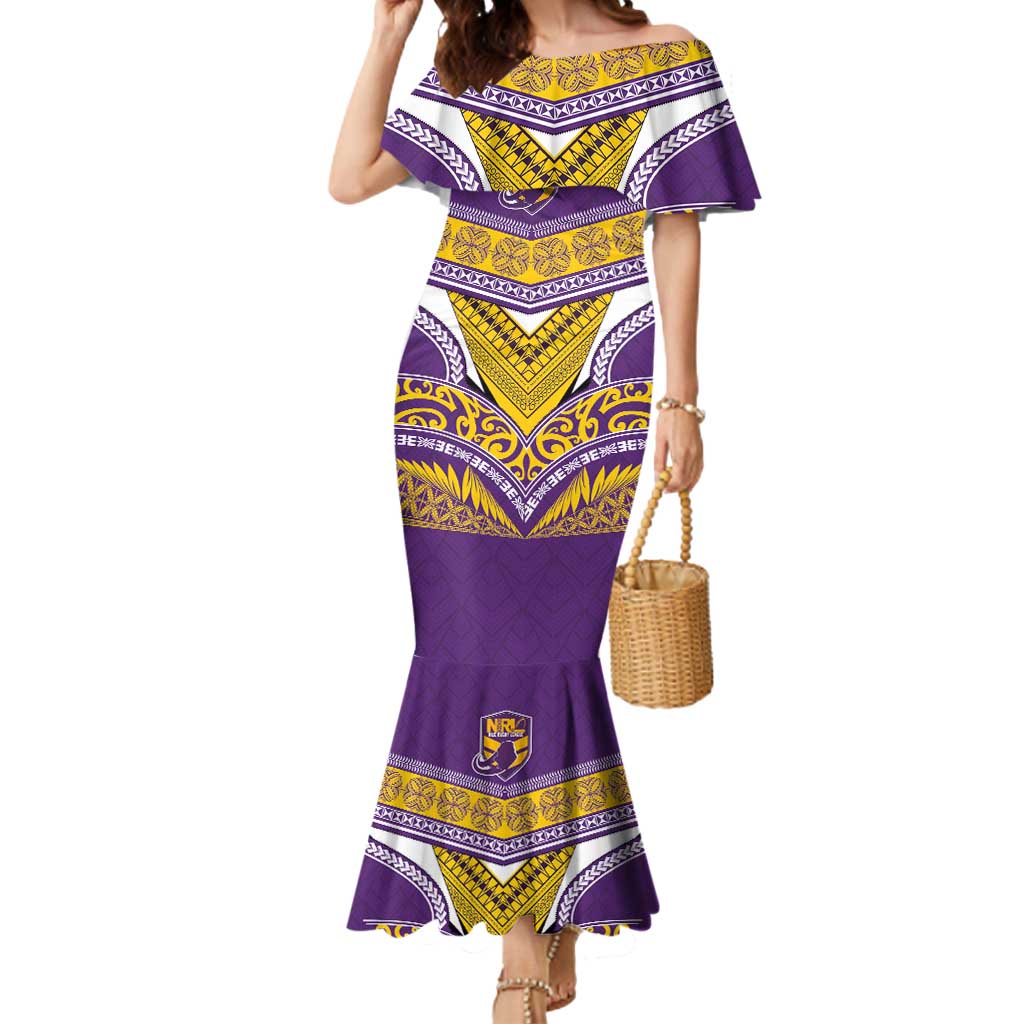 Custom Rugby Niue Mermaid Dress Hiapo Tribal Heritage Tattoos Purple Color LT03 Women Purple - Polynesian Pride