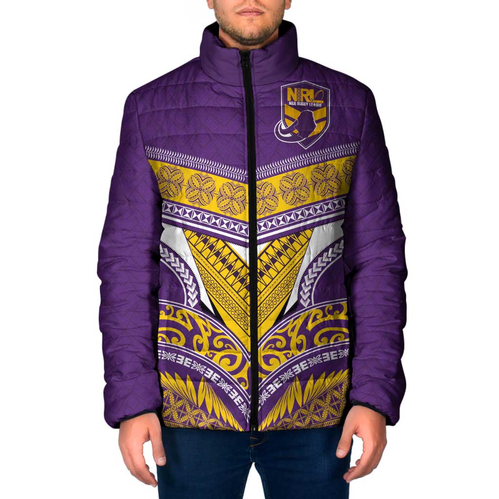 Custom Rugby Niue Padded Jacket Hiapo Tribal Heritage Tattoos Purple Color LT03 Men Purple - Polynesian Pride
