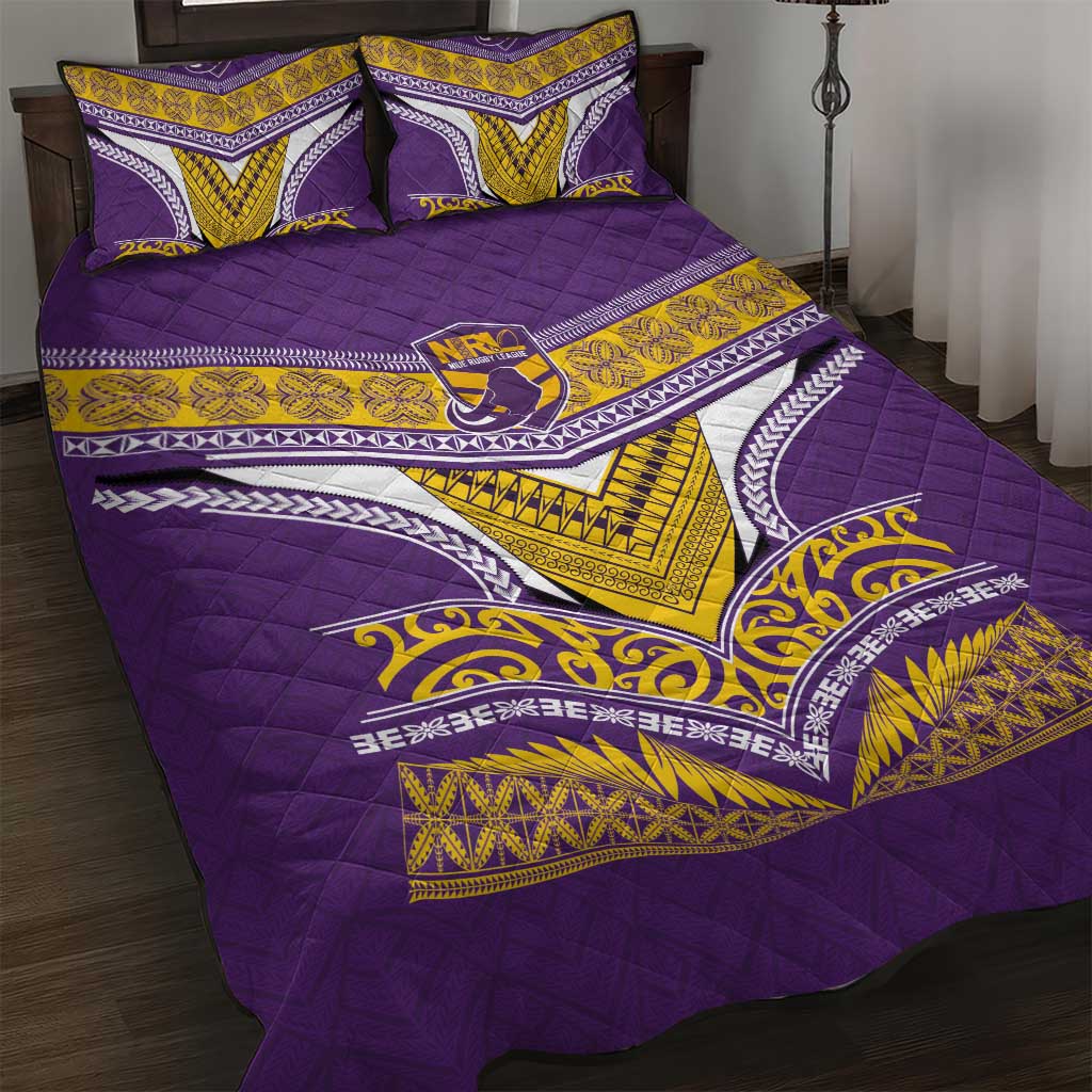 Rugby Niue Quilt Bed Set Hiapo Tribal Heritage Tattoos Purple Color LT03 Purple - Polynesian Pride