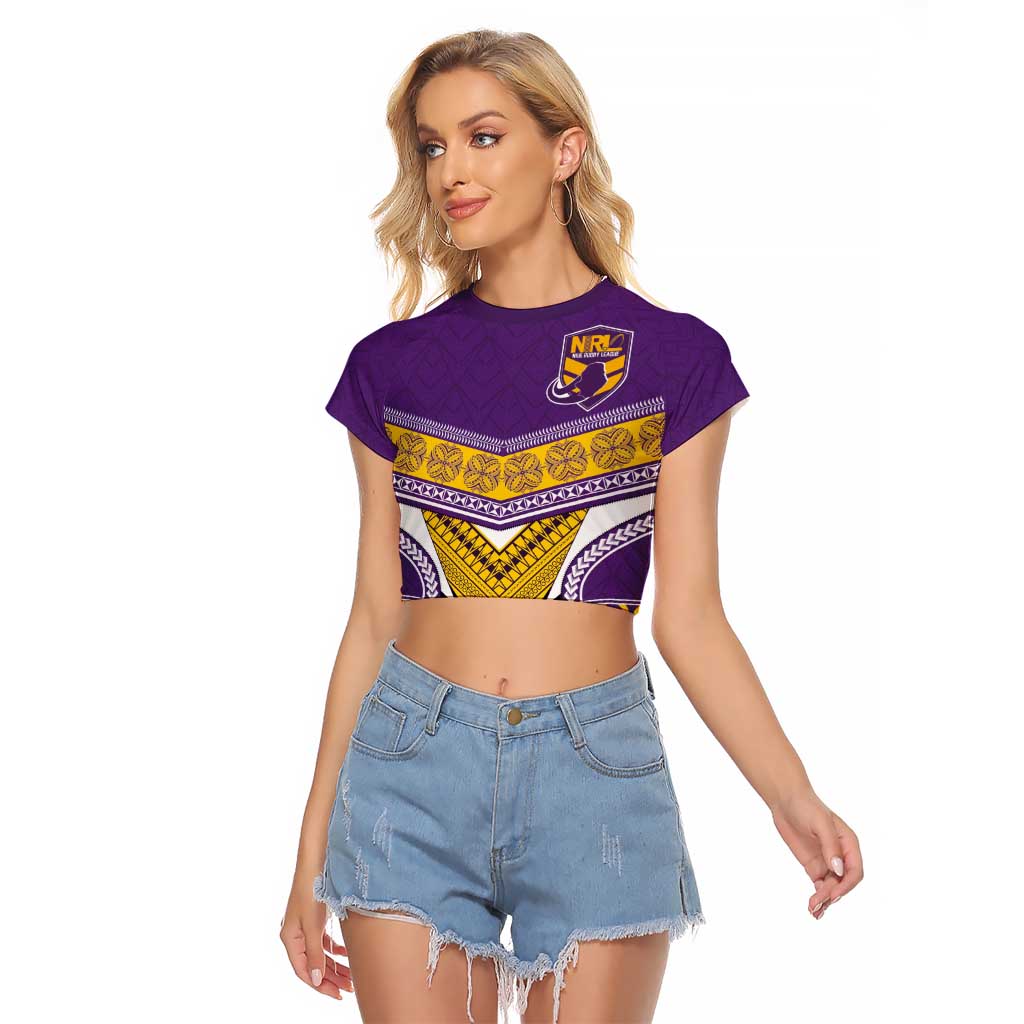 Custom Rugby Niue Raglan Cropped T Shirt Hiapo Tribal Heritage Tattoos Purple Color LT03 Female Purple - Polynesian Pride