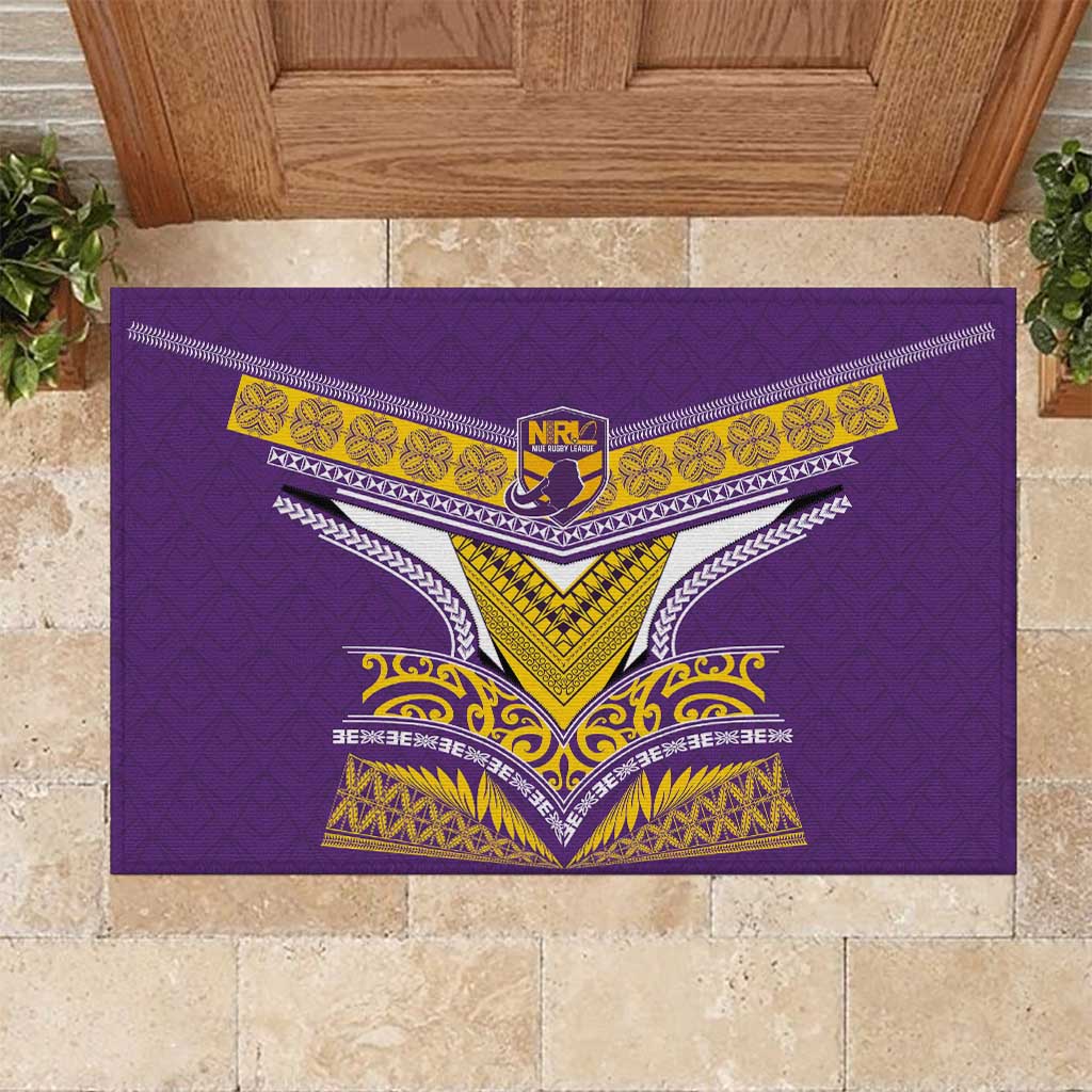 Rugby Niue Rubber Doormat Hiapo Tribal Heritage Tattoos Purple Color LT03 Purple - Polynesian Pride
