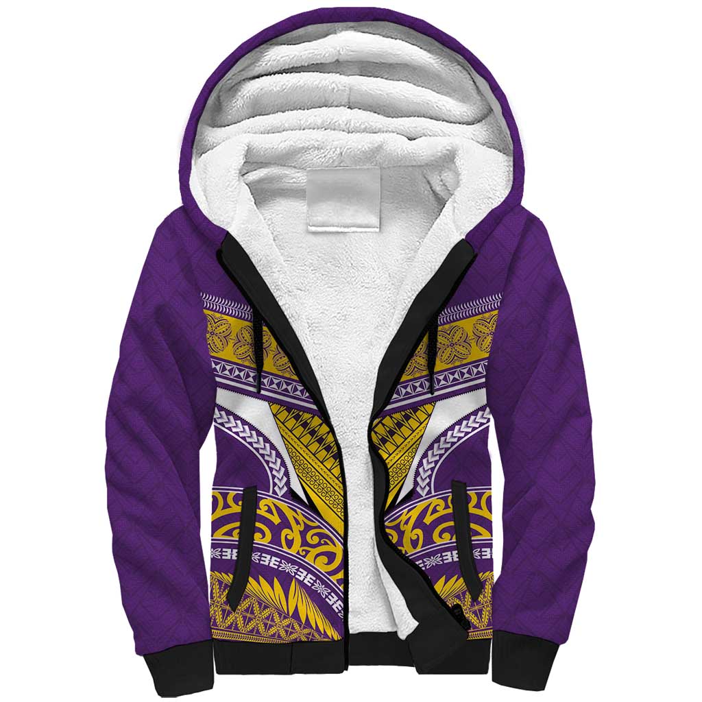 Custom Rugby Niue Sherpa Hoodie Hiapo Tribal Heritage Tattoos Purple Color LT03 Unisex Purple - Polynesian Pride