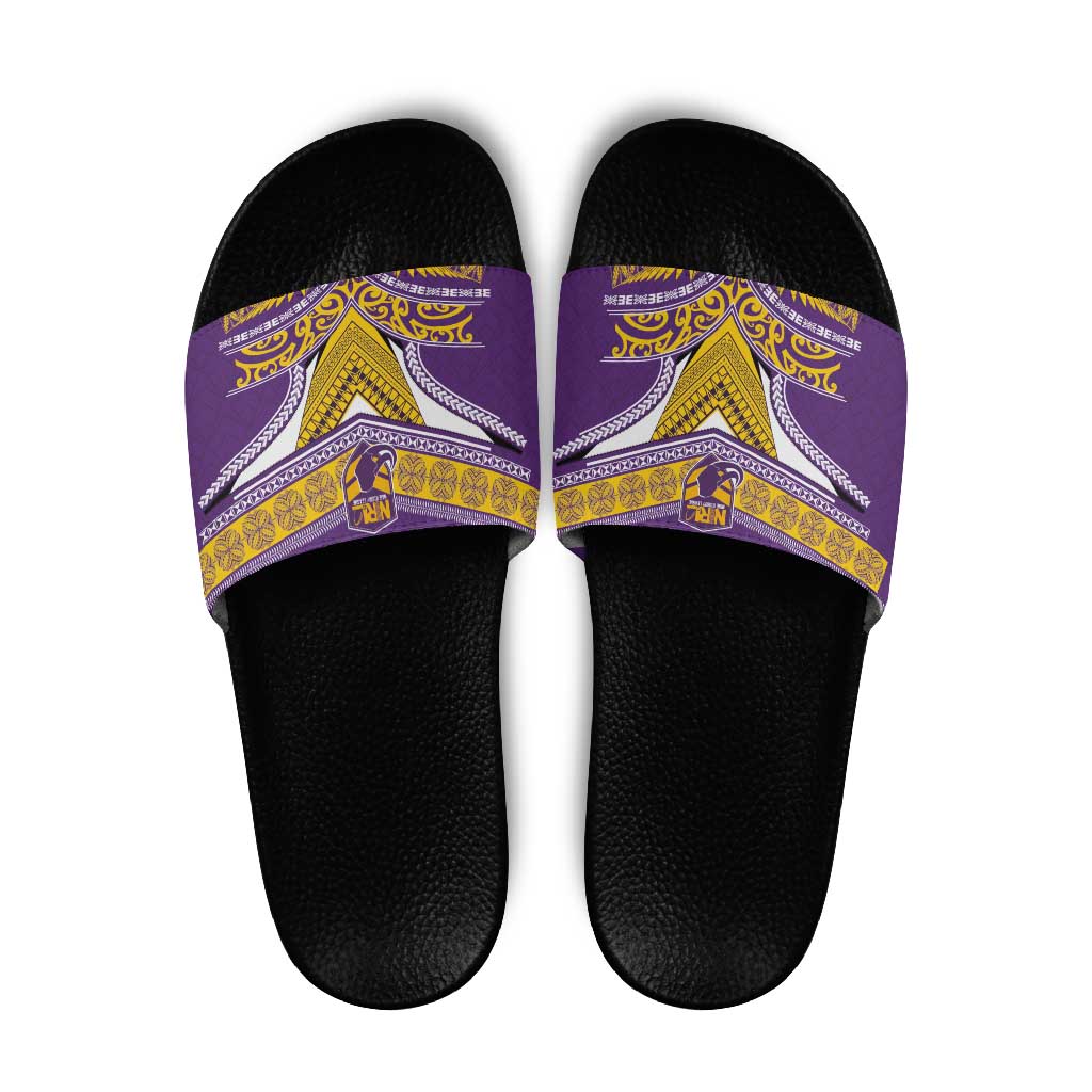 Rugby Niue Slide Sandals Hiapo Tribal Heritage Tattoos Purple Color LT03 Purple - Polynesian Pride