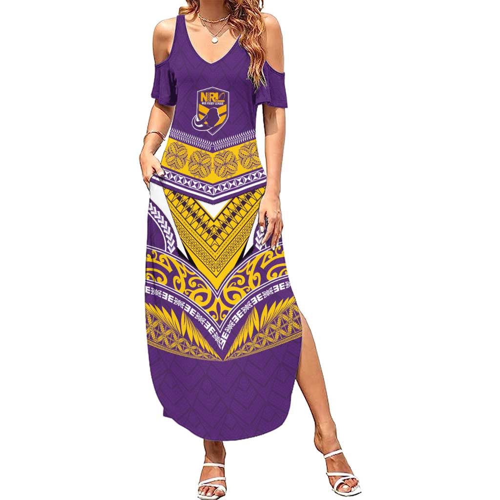 Custom Rugby Niue Summer Maxi Dress Hiapo Tribal Heritage Tattoos Purple Color LT03 Women Purple - Polynesian Pride