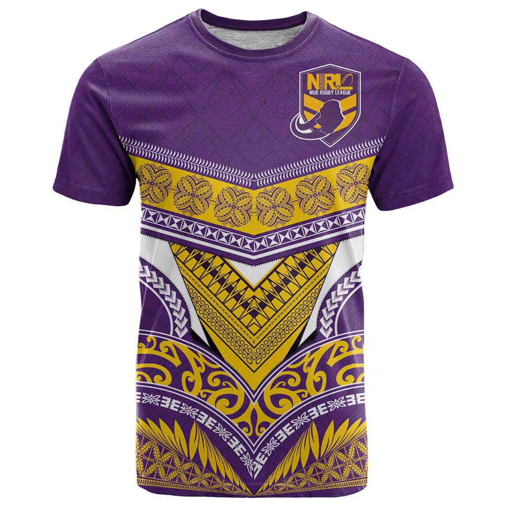 Custom Rugby Niue T Shirt Hiapo Tribal Heritage Tattoos Purple Color LT03 Purple - Polynesian Pride
