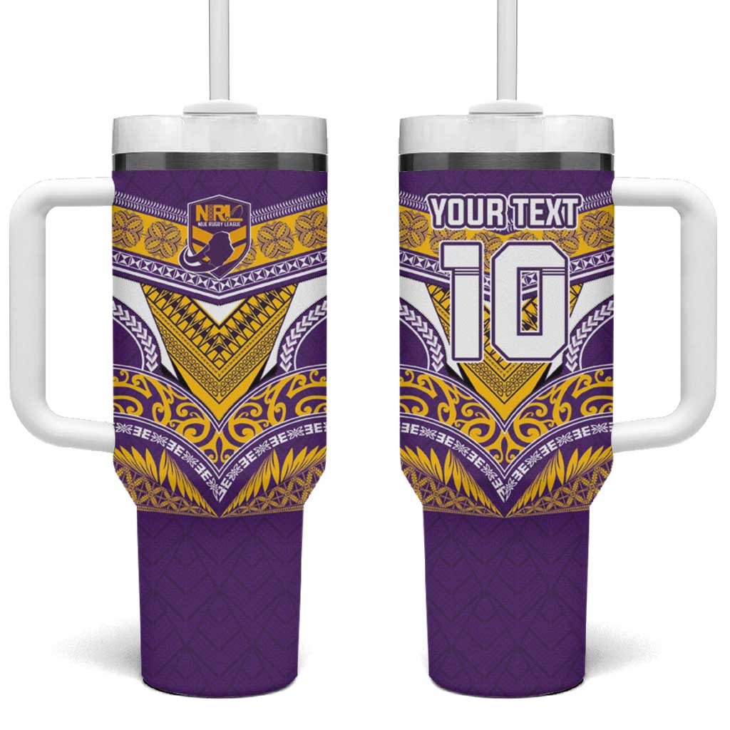 Custom Rugby Niue Tumbler With Handle Hiapo Tribal Heritage Tattoos Purple Color LT03 One Size: 40 oz Purple - Polynesian Pride