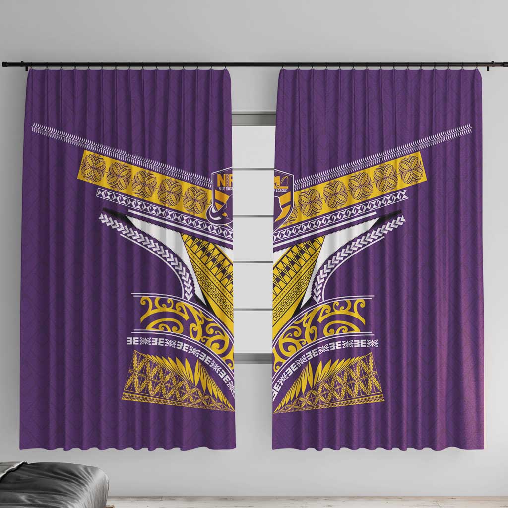 Rugby Niue Window Curtain Hiapo Tribal Heritage Tattoos Purple Color LT03 With Hooks Purple - Polynesian Pride