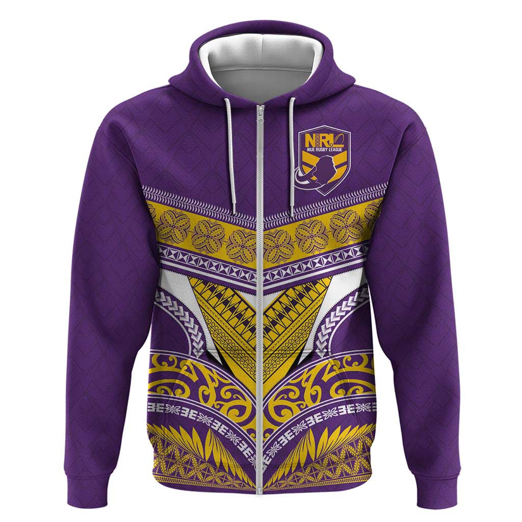 Custom Rugby Niue Zip Hoodie Hiapo Tribal Heritage Tattoos Purple Color LT03 Zip Hoodie Purple - Polynesian Pride