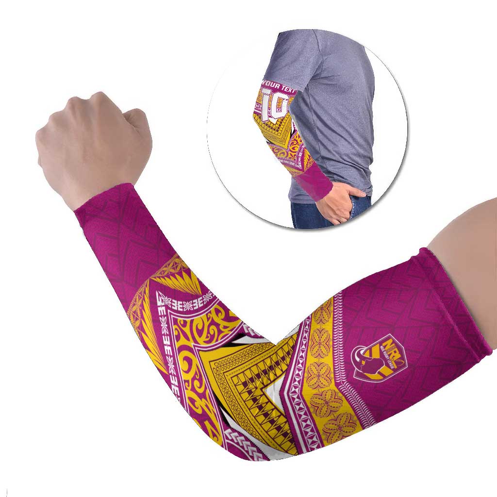 Custom Rugby Niue Arm Sleeves Hiapo Tribal Heritage Tattoos Pink Color LT03 Set of 2 Pink - Polynesian Pride