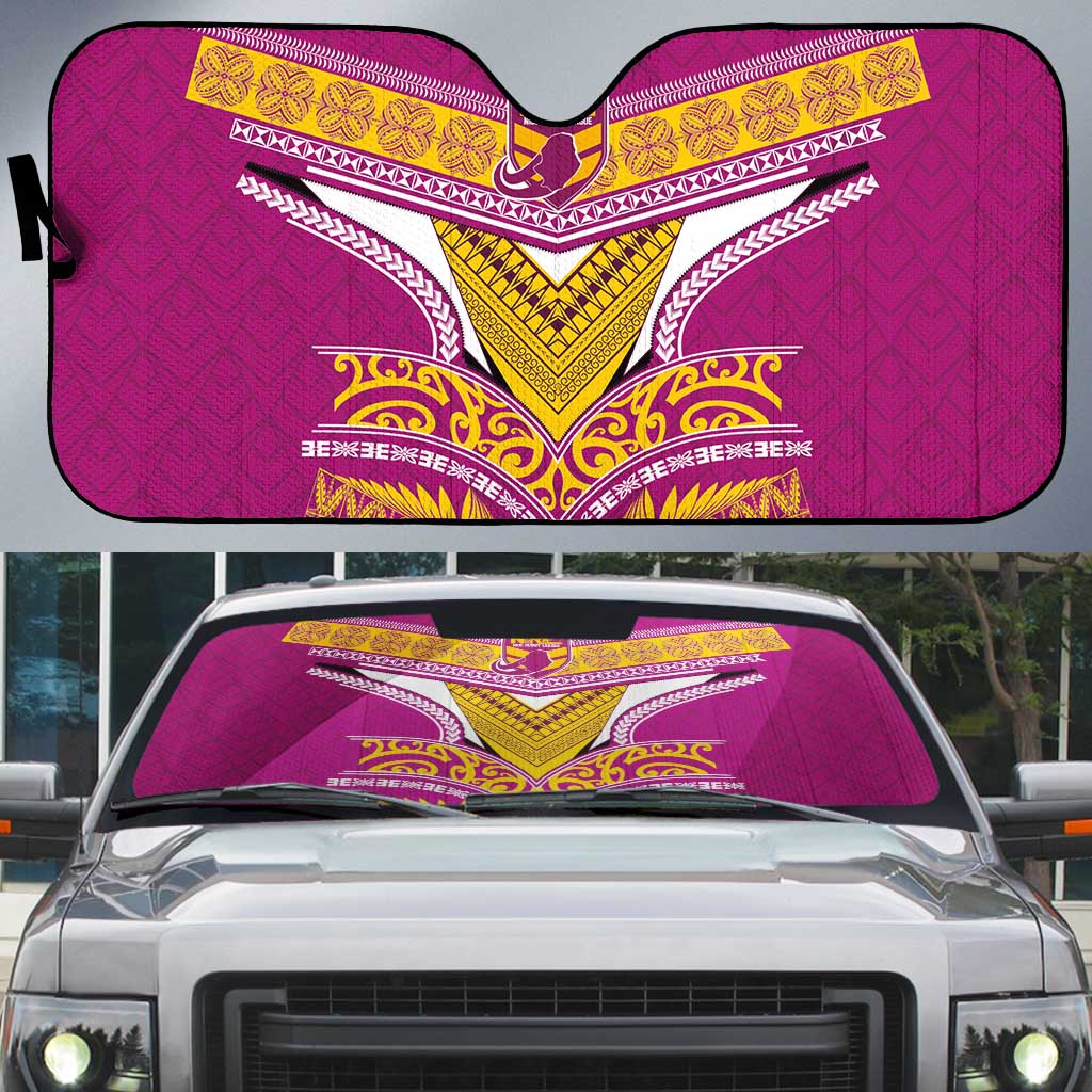 Rugby Niue Auto Sun Shade Hiapo Tribal Heritage Tattoos Pink Color LT03 Pink - Polynesian Pride