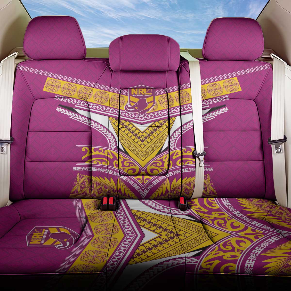 Rugby Niue Back Car Seat Cover Hiapo Tribal Heritage Tattoos Pink Color LT03 One Size Pink - Polynesian Pride