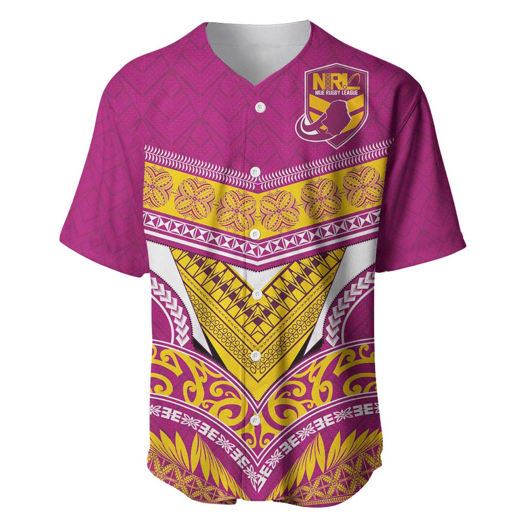 Custom Rugby Niue Baseball Jersey Hiapo Tribal Heritage Tattoos Pink Color LT03 Pink - Polynesian Pride