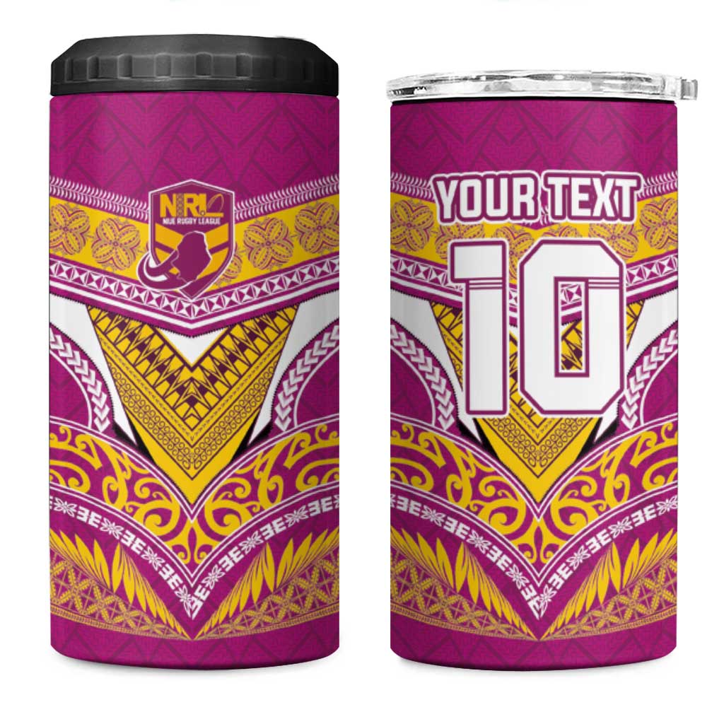 Custom Rugby Niue 4 in 1 Can Cooler Tumbler Hiapo Tribal Heritage Tattoos Pink Color LT03 One Size: 16 oz Pink - Polynesian Pride