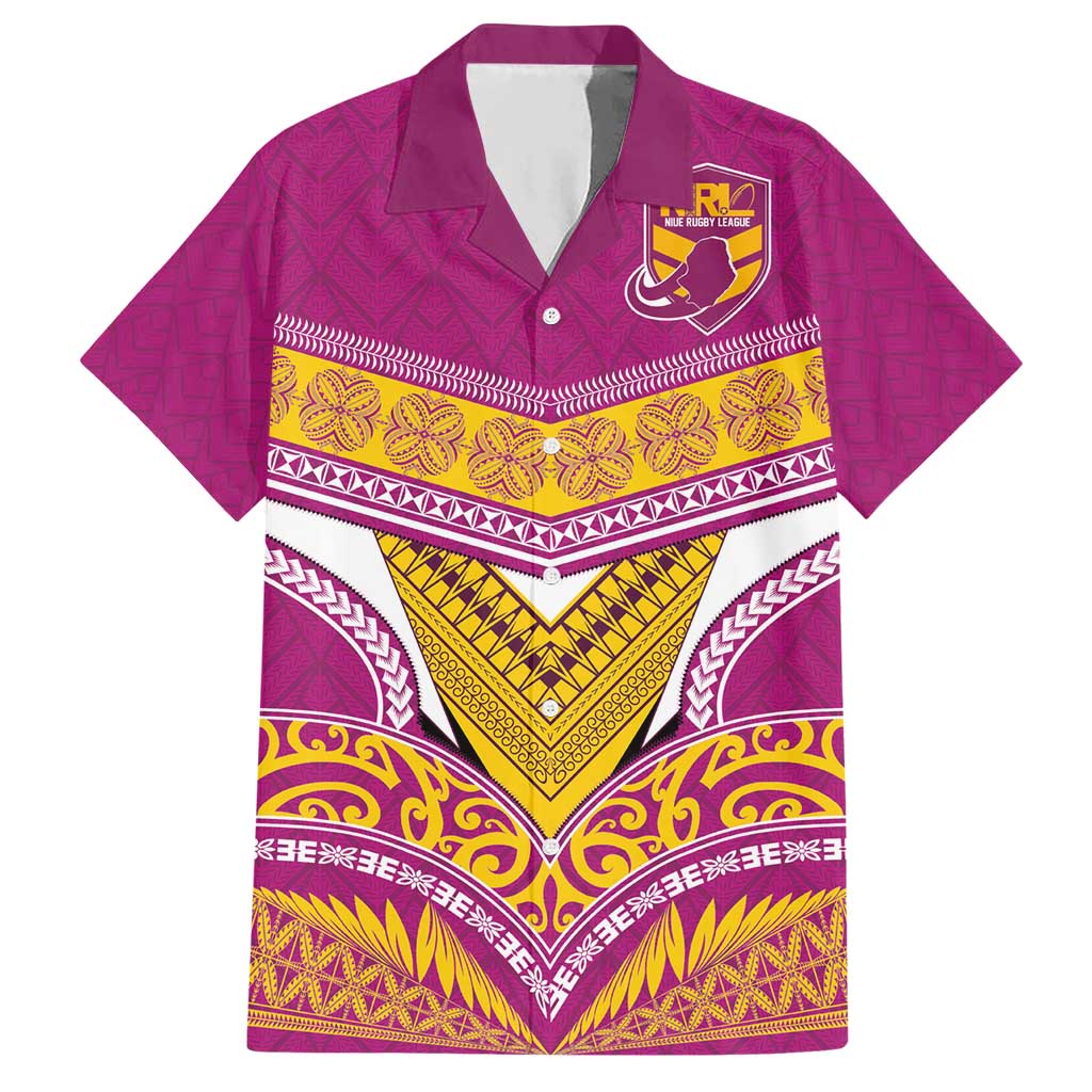 Custom Rugby Niue Hawaiian Shirt Hiapo Tribal Heritage Tattoos Pink Color LT03 Pink - Polynesian Pride