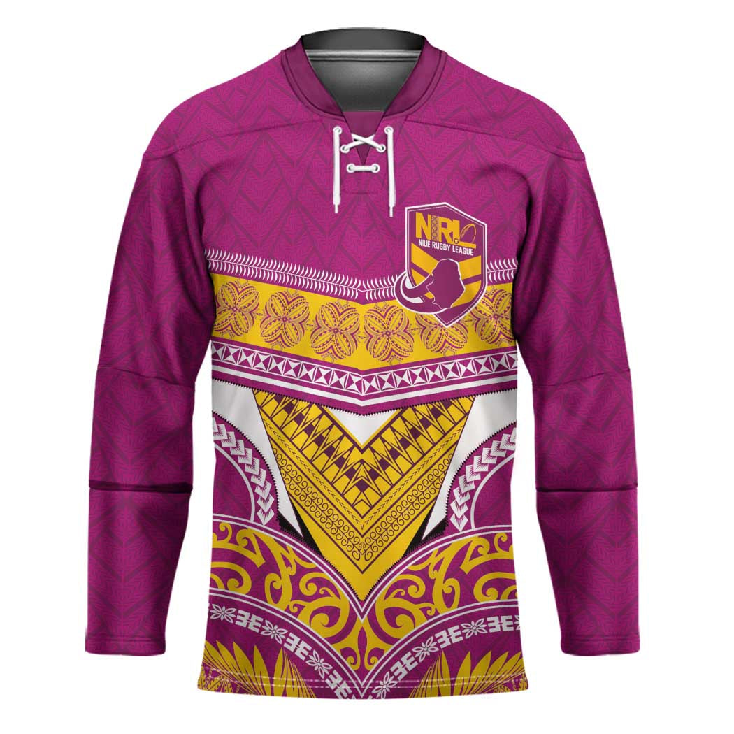 Custom Rugby Niue Hockey Jersey Hiapo Tribal Heritage Tattoos Pink Color LT03 Unisex Pink - Polynesian Pride