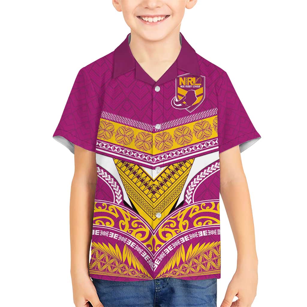 Custom Rugby Niue Kid Hawaiian Shirt Hiapo Tribal Heritage Tattoos Pink Color LT03 Kid Pink - Polynesian Pride