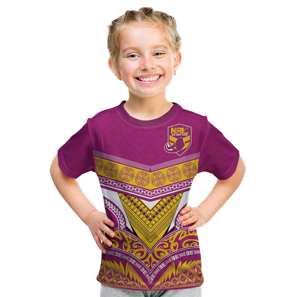 Custom Rugby Niue Kid T Shirt Hiapo Tribal Heritage Tattoos Pink Color LT03 Pink - Polynesian Pride
