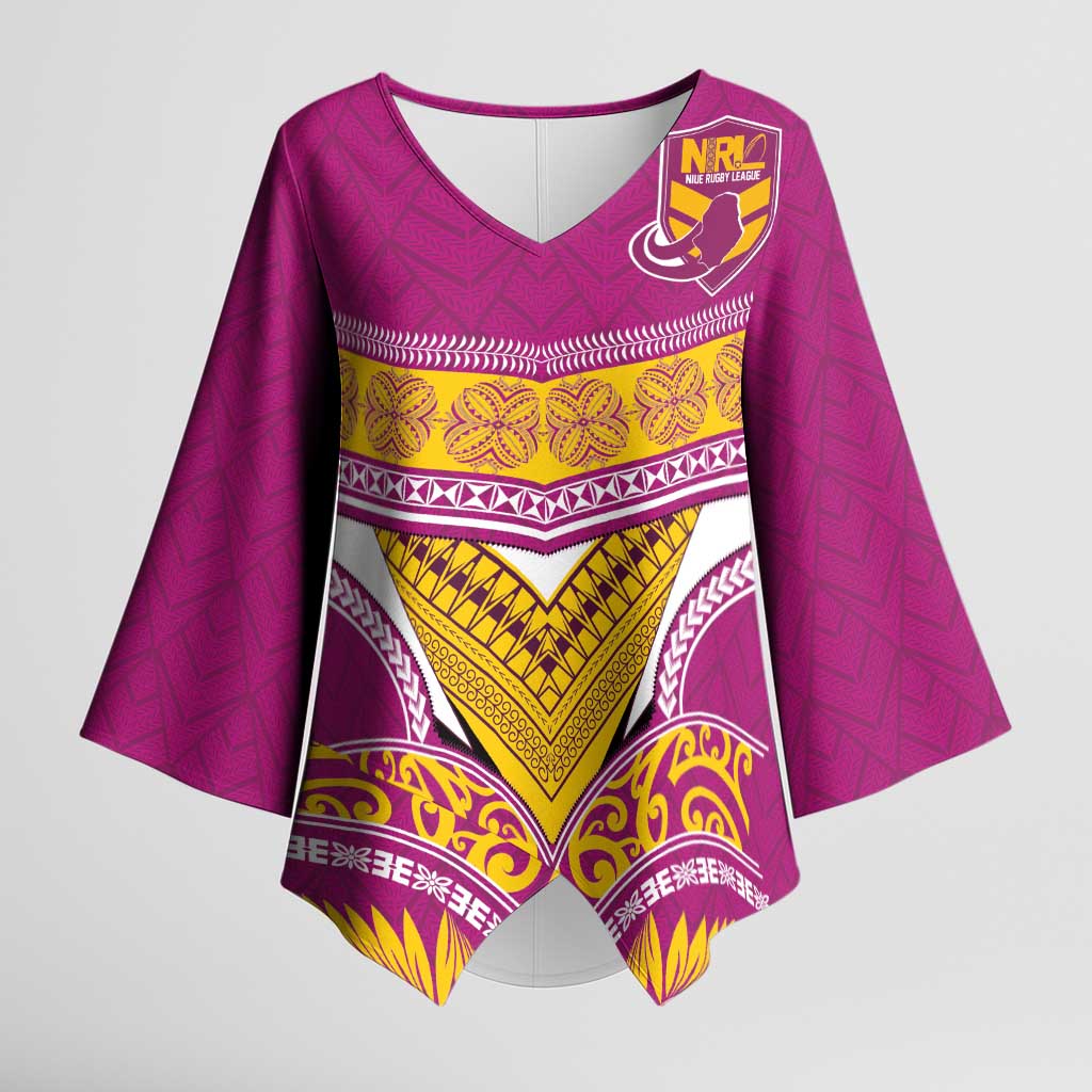 Custom Rugby Niue Kimono Sleeve Blouse Hiapo Tribal Heritage Tattoos Pink Color LT03 Female Pink - Polynesian Pride