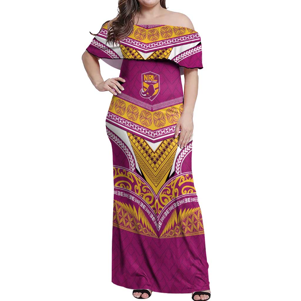 Custom Rugby Niue Off Shoulder Maxi Dress Hiapo Tribal Heritage Tattoos Pink Color LT03 Women Pink - Polynesian Pride