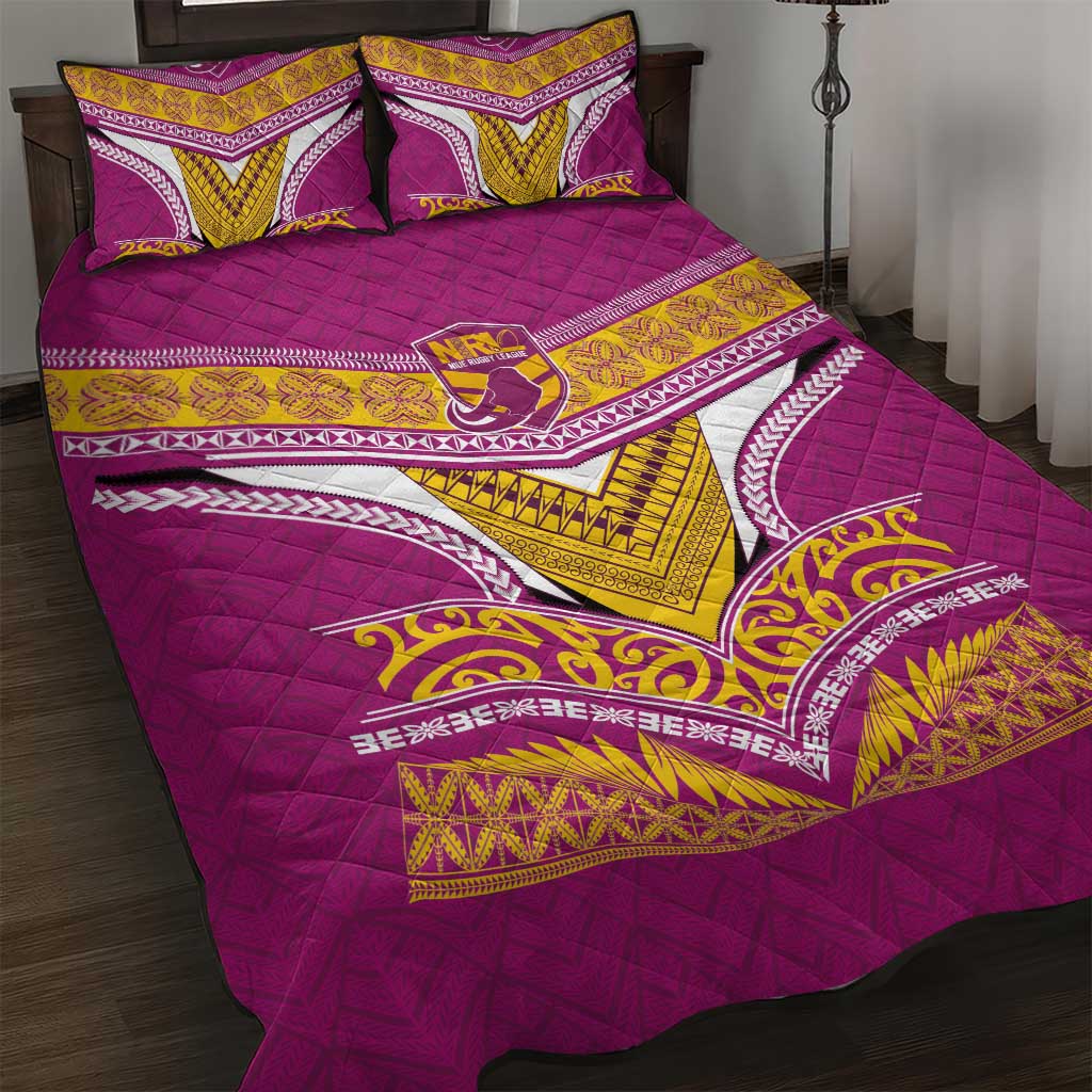 Rugby Niue Quilt Bed Set Hiapo Tribal Heritage Tattoos Pink Color LT03 Pink - Polynesian Pride