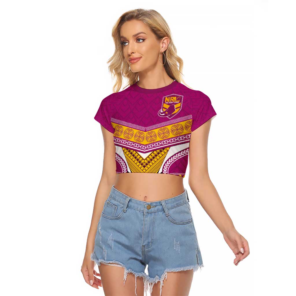 Custom Rugby Niue Raglan Cropped T Shirt Hiapo Tribal Heritage Tattoos Pink Color LT03 Female Pink - Polynesian Pride