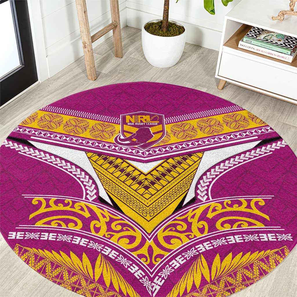 Rugby Niue Round Carpet Hiapo Tribal Heritage Tattoos Pink Color LT03 Pink - Polynesian Pride