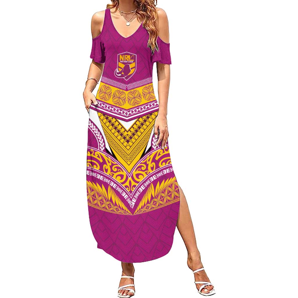 Custom Rugby Niue Summer Maxi Dress Hiapo Tribal Heritage Tattoos Pink Color LT03 Women Pink - Polynesian Pride