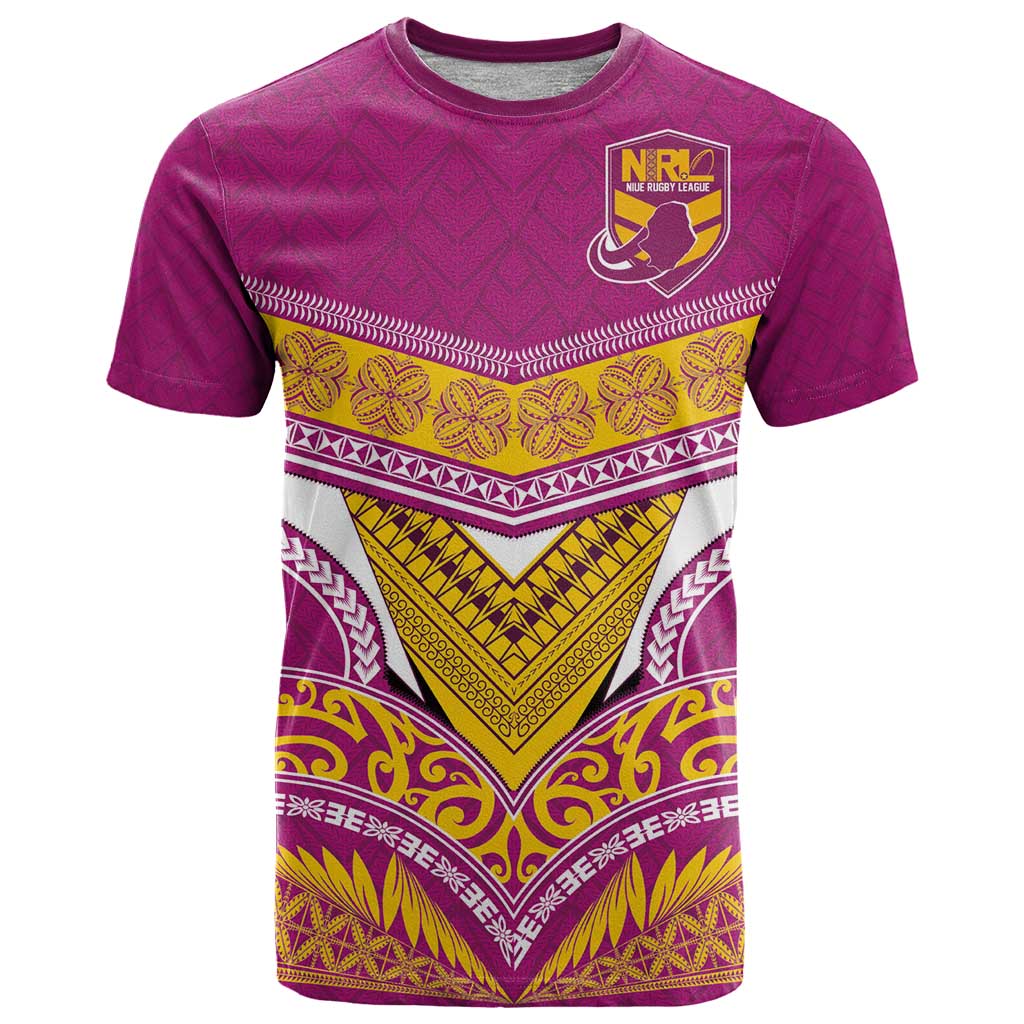 Custom Rugby Niue T Shirt Hiapo Tribal Heritage Tattoos Pink Color LT03 Pink - Polynesian Pride