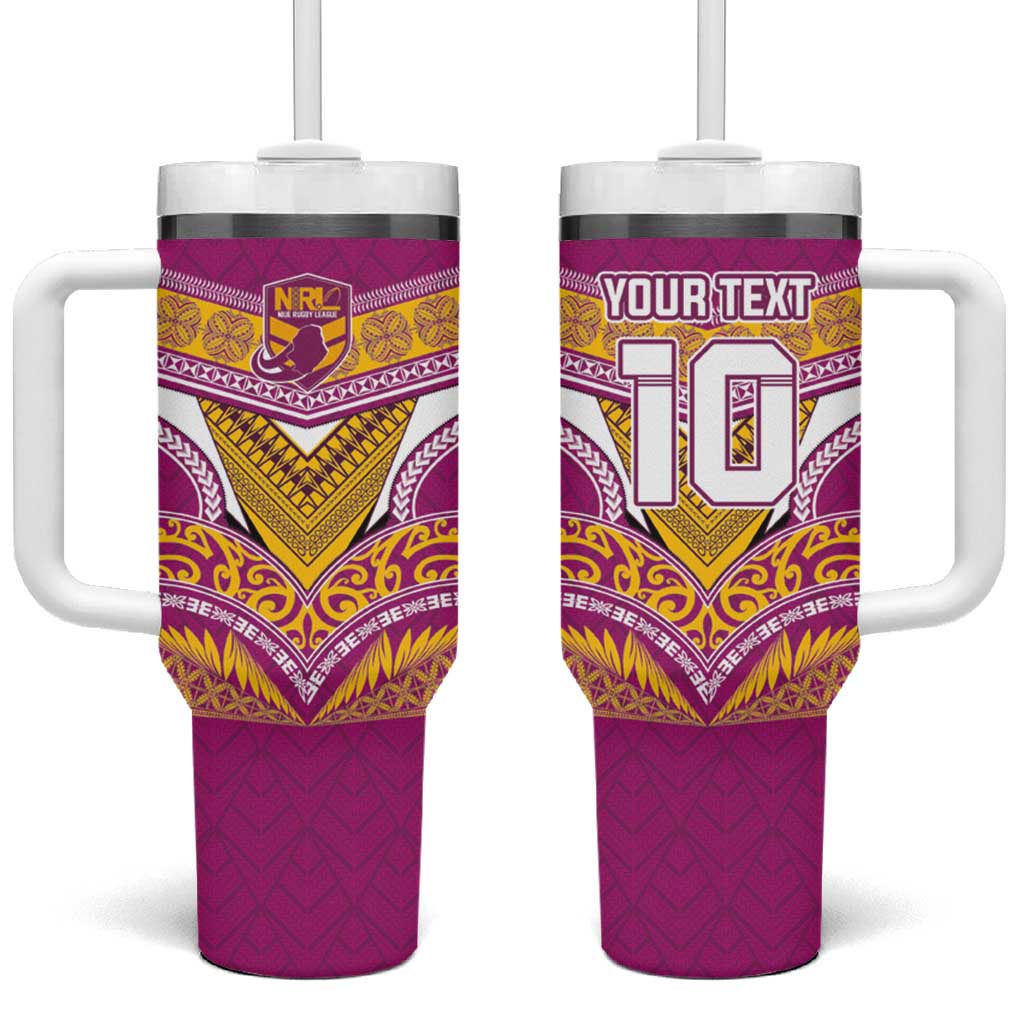 Custom Rugby Niue Tumbler With Handle Hiapo Tribal Heritage Tattoos Pink Color LT03 One Size: 40 oz Pink - Polynesian Pride