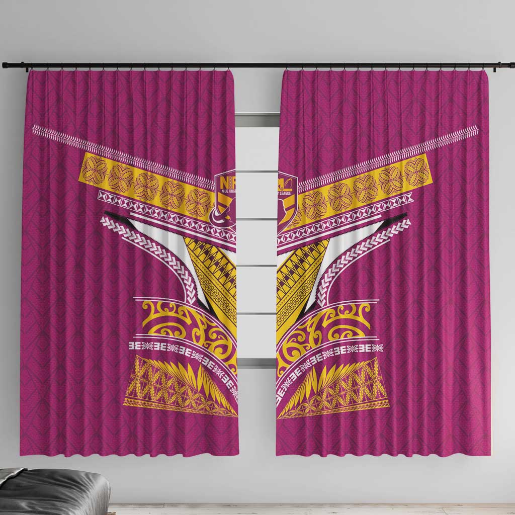 Rugby Niue Window Curtain Hiapo Tribal Heritage Tattoos Pink Color LT03 With Hooks Pink - Polynesian Pride