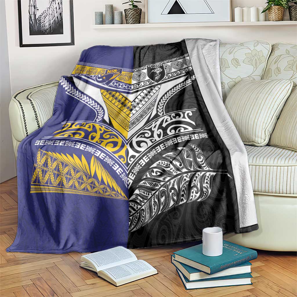 Rugby Niue and Aotearoa Blanket Hiapo with Maori Moko Tribal Heritage Tattoos LT03 Black - Polynesian Pride