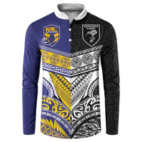 Custom Rugby Niue and Aotearoa Button Sweatshirt Hiapo with Maori Moko Tribal Heritage Tattoos LT03 Black - Polynesian Pride