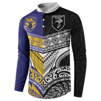 Custom Rugby Niue and Aotearoa Button Sweatshirt Hiapo with Maori Moko Tribal Heritage Tattoos LT03 - Polynesian Pride